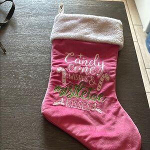 Pink Holiday Stocking with White Cuff